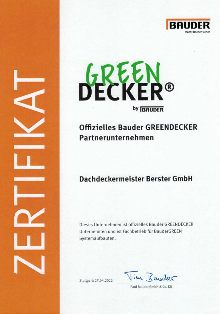 Zertifikat Greendecker